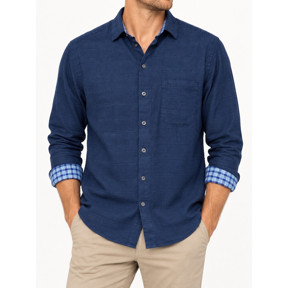 Tommy Bahama Mens Navy Blue Linen Blend Long Sleeve Button Down Shirt Small S